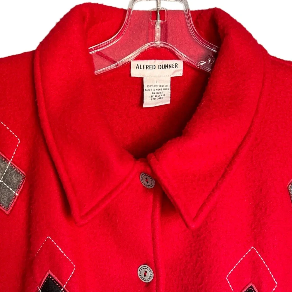 Vintage Women's‎ Size L Alfred Dunner Red Argyle Holiday Fleece Jacket Cardigan